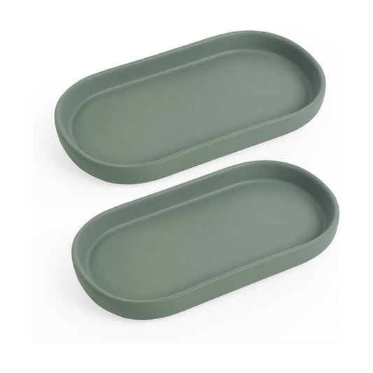7" Ceramic Bathroom Vanity Tray Set- Bathroom Organizer Countertop Tray / Green / Set of 2