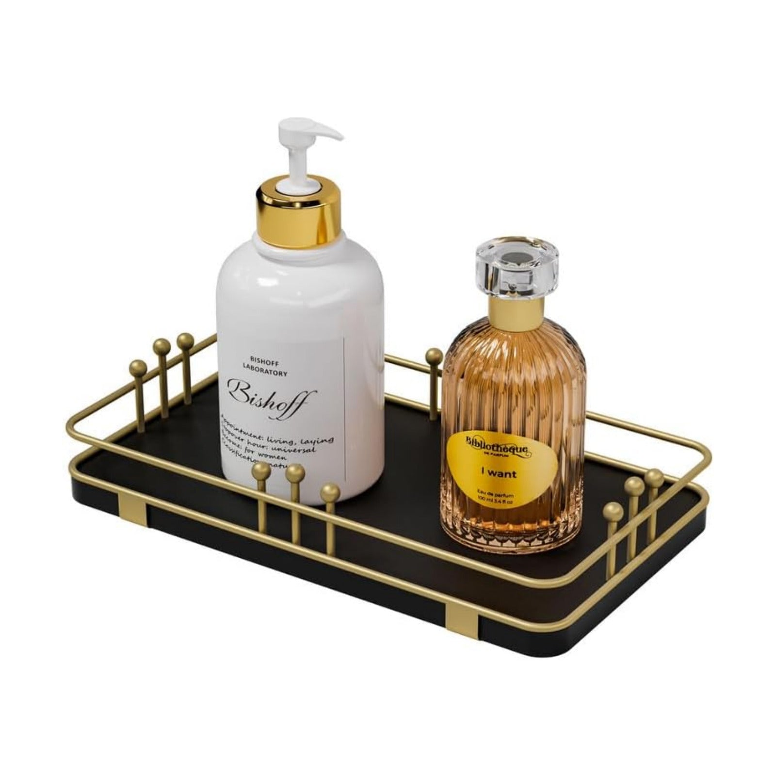 Kitchen Tray for Soap Dispenser Spice Salt / 7.9 x 4.4 x 1.6 / Black + Gold