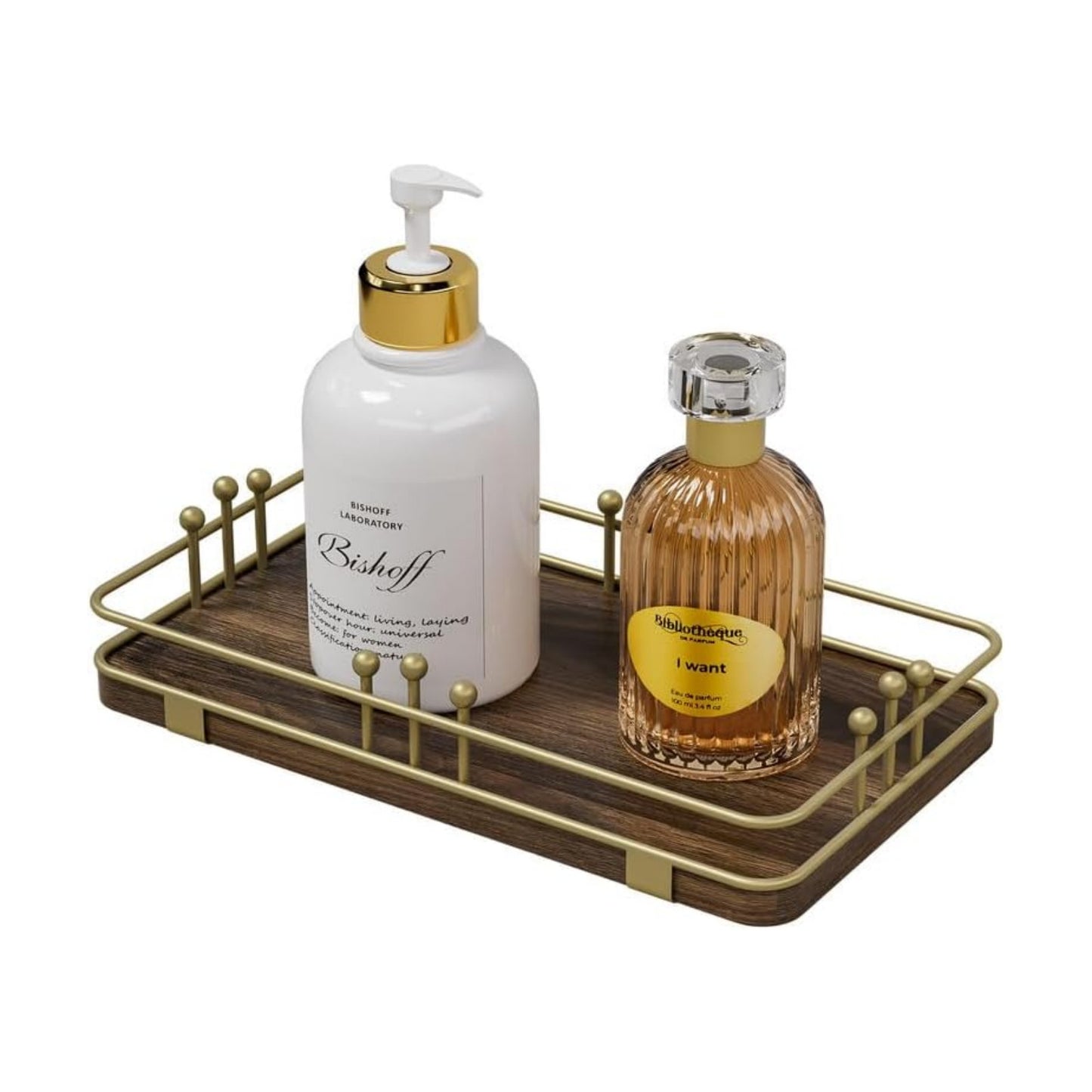 Kitchen Tray for Soap Dispenser Spice Salt / 7.9 x 4.4 x 1.6 / Brown + Gold