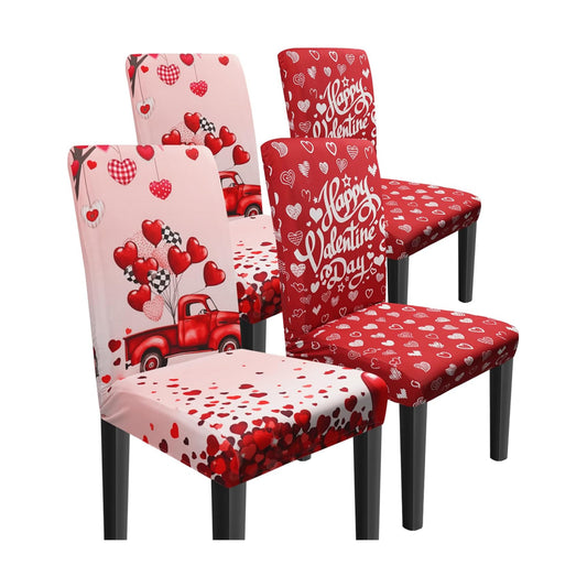 Valentine Chair Covers Set of 4 Valentines Heart Chair Back Covers Valentine Dining Chair Covers for Party Kitchen Removable Valentines Decorations