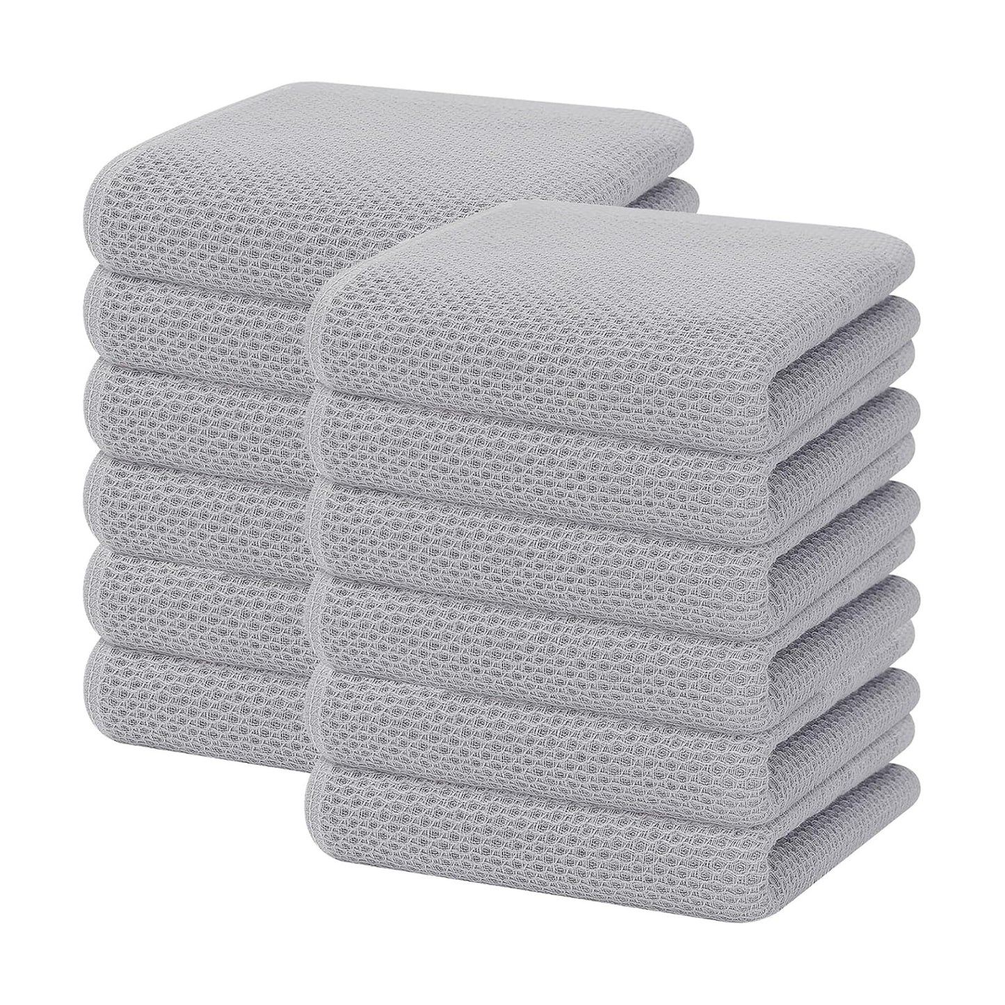 Homaxy 100% Cotton Waffle Weave Kitchen Dish Towels 12-Pack, Light Gray | 13 x 28 Inches, Ultra Soft Absorbent Dish