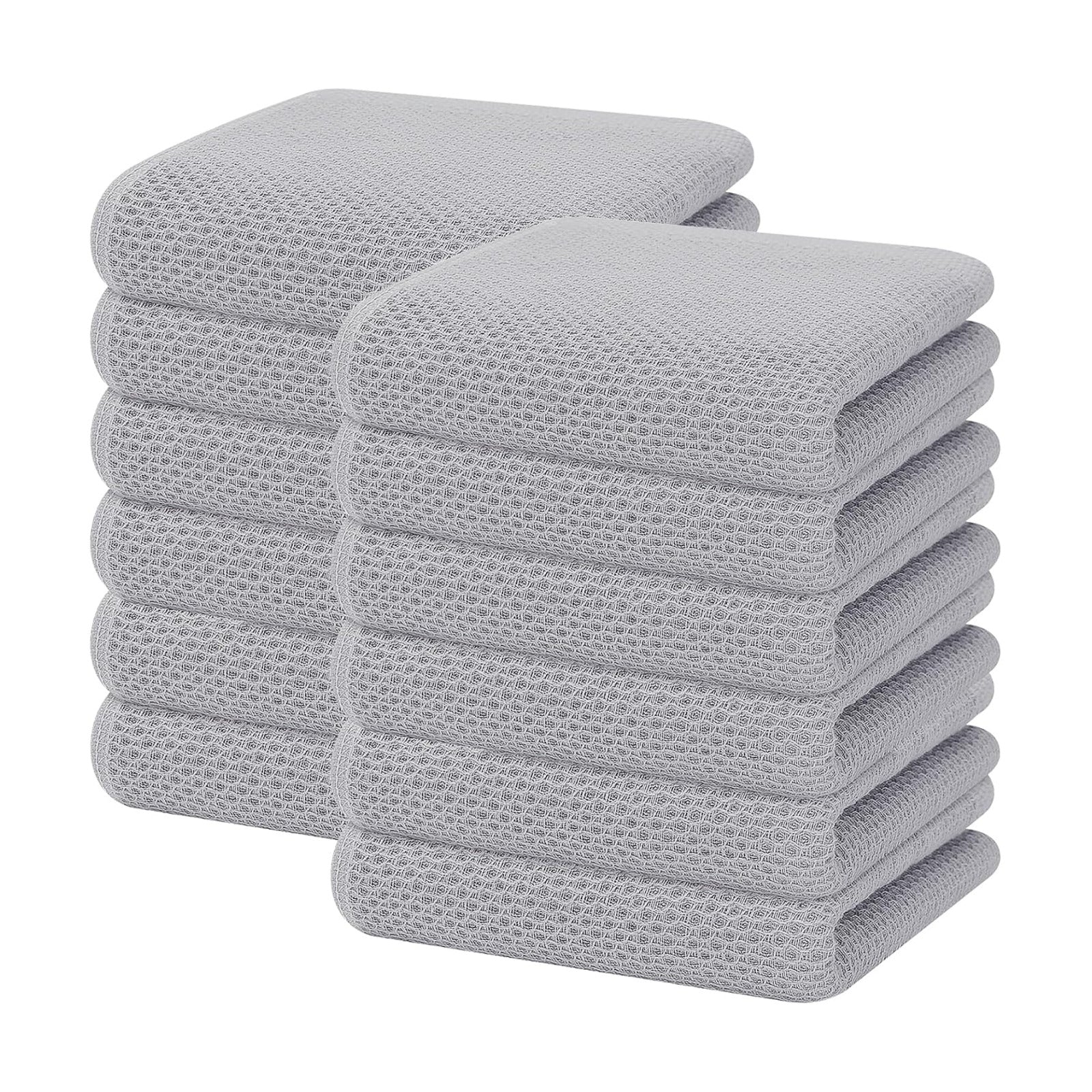 Homaxy 100% Cotton Waffle Weave Kitchen Dish Towels 12-Pack, Light Gray | 13 x 28 Inches, Ultra Soft Absorbent Dish