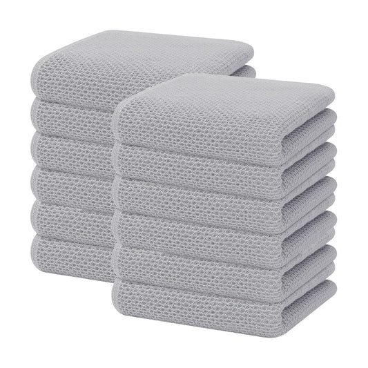 Homaxy 100% Cotton Waffle Weave Kitchen Dish Towels 12-Pack, Light Gray | 13 x 28 Inches, Ultra Soft Absorbent Dish