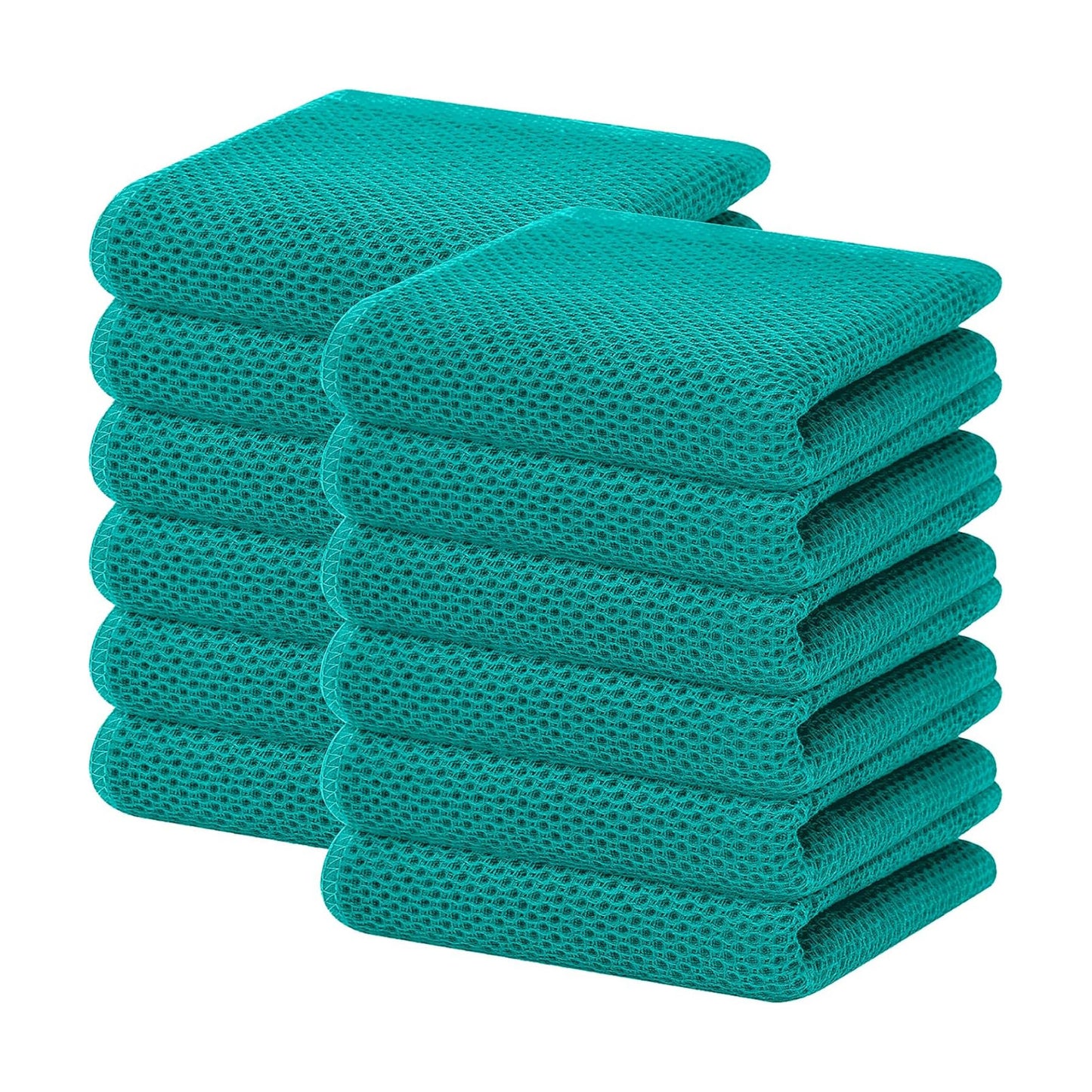 Homaxy 100% Cotton Waffle Weave Kitchen Dish Towels 12-Pack, Teal | 13 x 28 Inches, Ultra Soft Absorbent Dish Towels