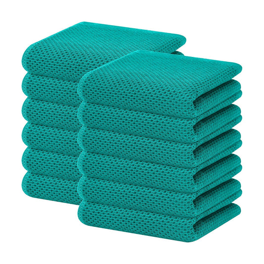 Homaxy 100% Cotton Waffle Weave Kitchen Dish Towels 12-Pack, Teal | 13 x 28 Inches, Ultra Soft Absorbent Dish Towels