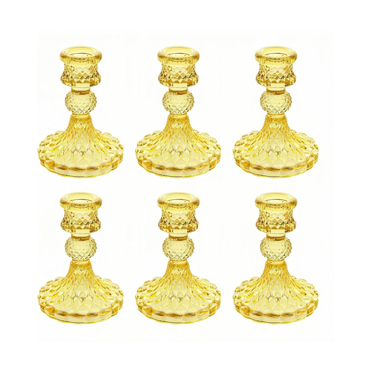 Clear Glass Candlestick Holders, Taper Candle Holders, Set of 6