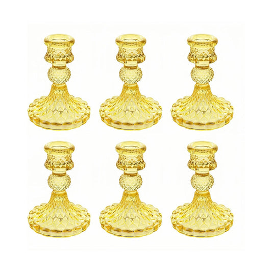 Clear Glass Candlestick Holders, Taper Candle Holders, Set of 6