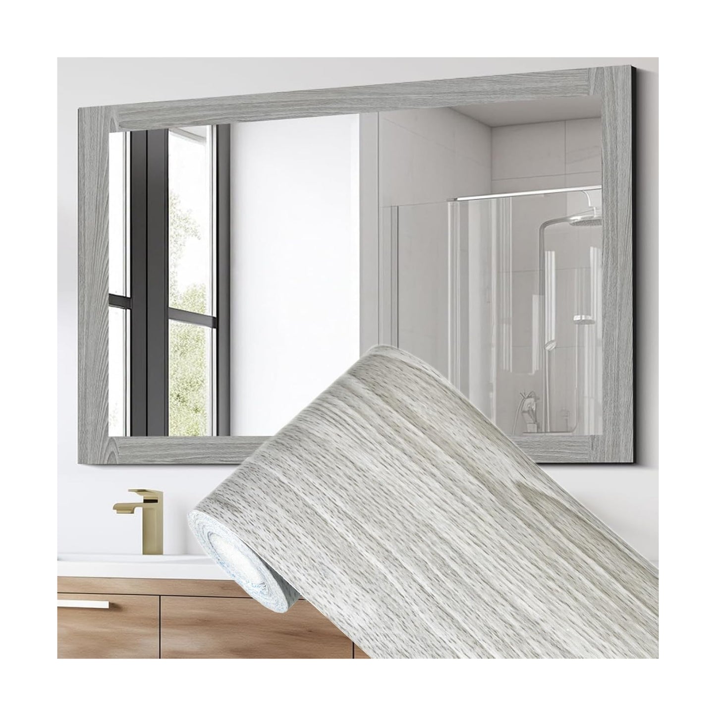 Self Adhesive Waterproof Wallpaper Mirror Frame Tape / Grey Wooden / 3.9 x 393