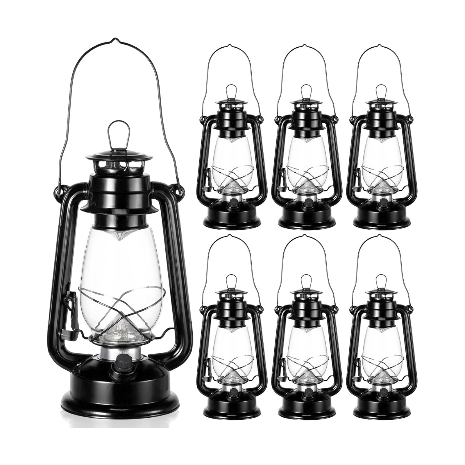 6 Pcs 12 Inch Vintage LED Hurricane Lantern Metal Black Outdoor Battery Operated Hanging Lantern with Warm LEDs and