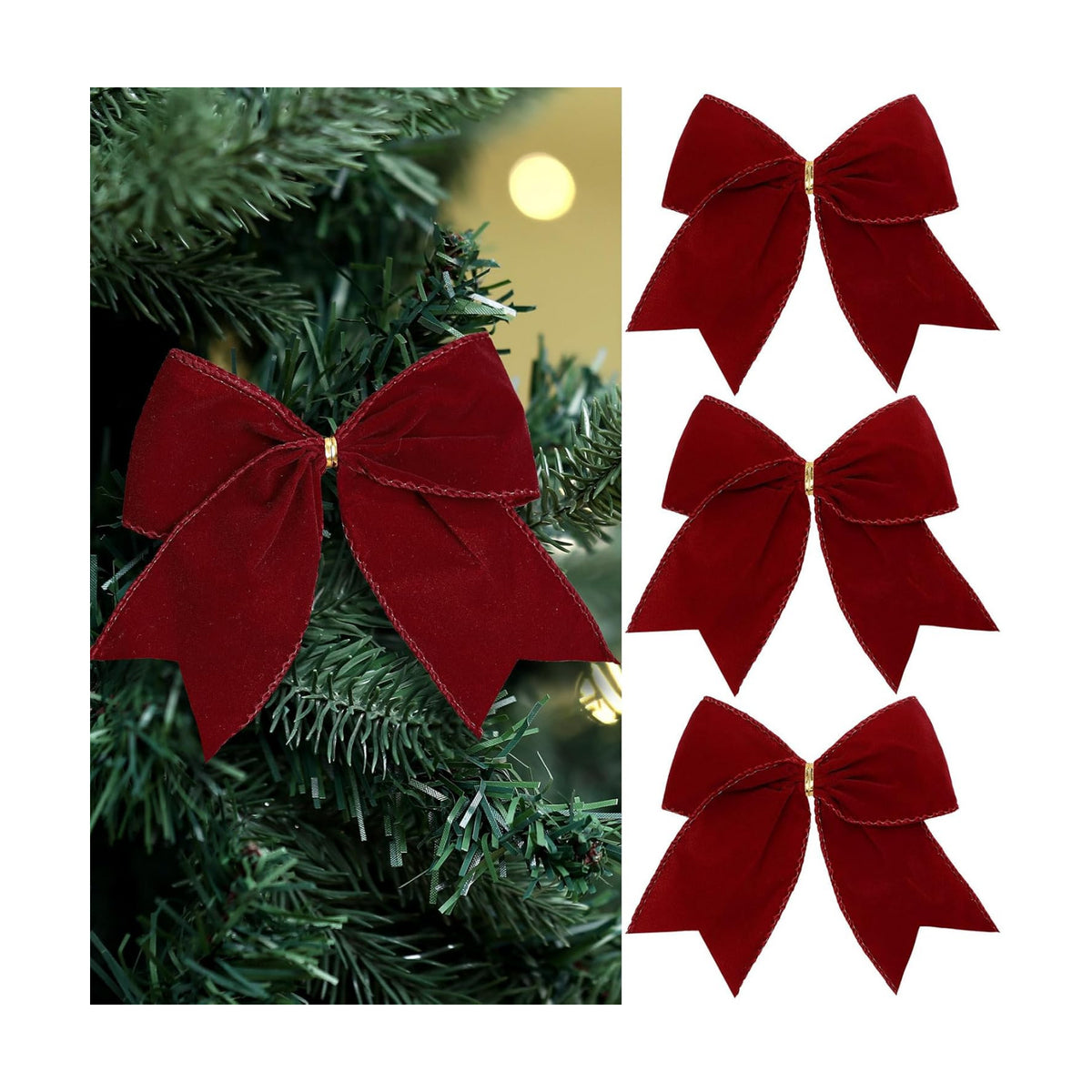 Janinka 12 Pcs 6 Inch Christmas Velvet Bows Decor Burgundy, Wine Red