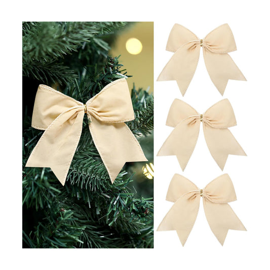 Janinka 12 Pcs 6 Inch Christmas Velvet Bows Decor for Wreath, Cream White