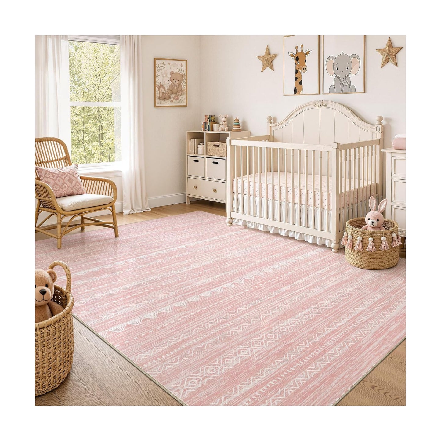 Nakagishi Boho 5x7 Pink Area Rug Living Room Rugs Machine Washable