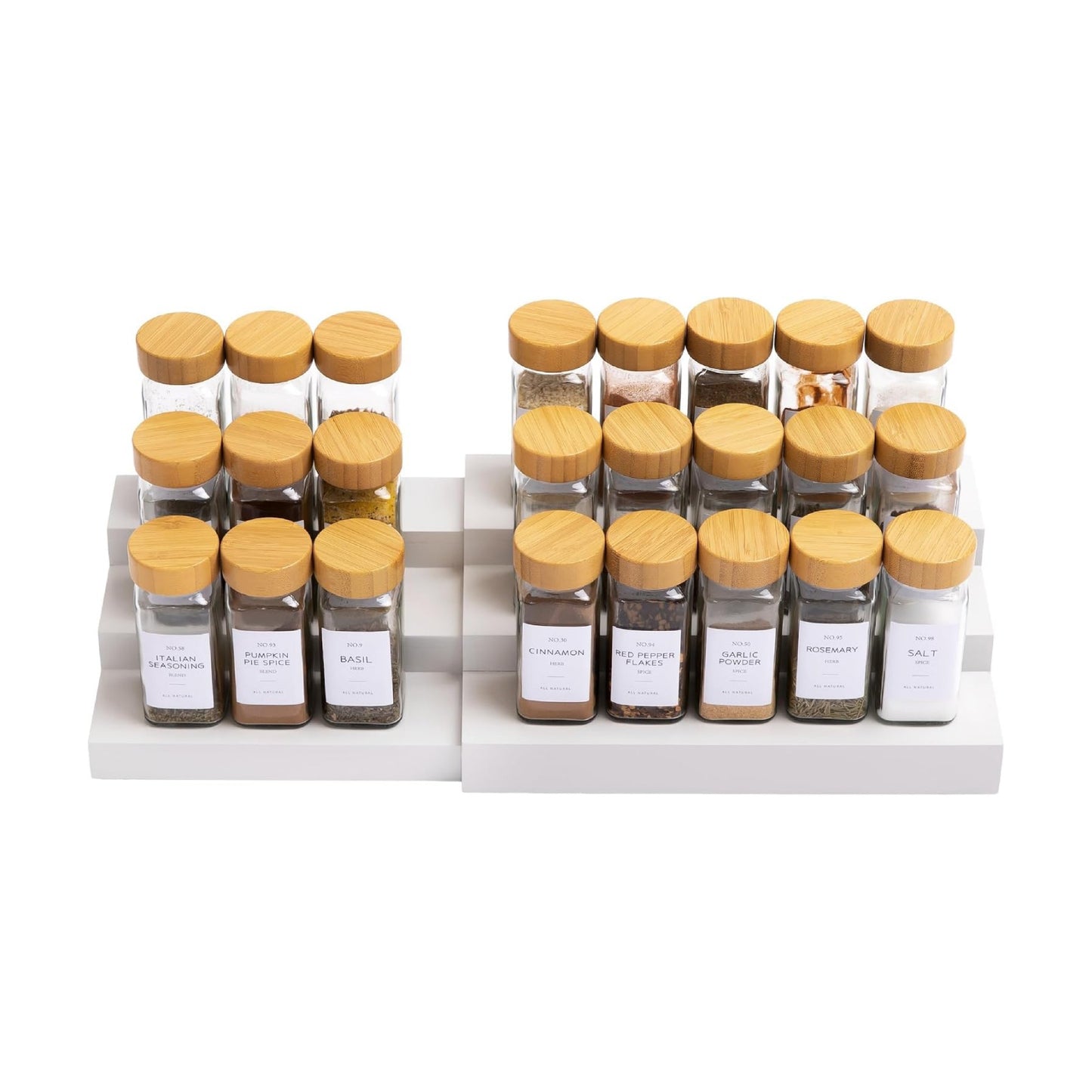 3-Tier Expandable Spice Rack Organizer, White | Fits 36 spice jars, pantry storage, non-slip feet