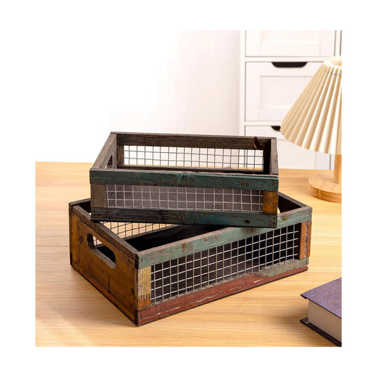 Rustic Wooden Countertop Baskets / Set of 2