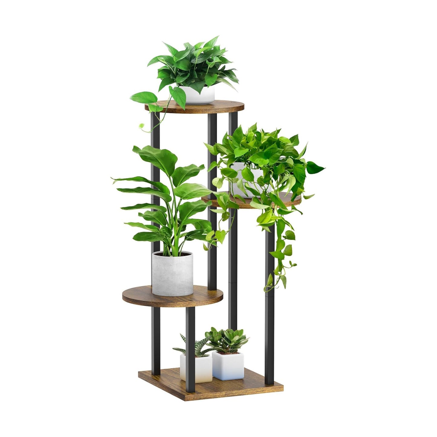 4 Tier Plant Stand Indoor, Metal Wooden Tall Plant Shelf Flower Pot Stand for Multiple Plants, Corner Flower Holder