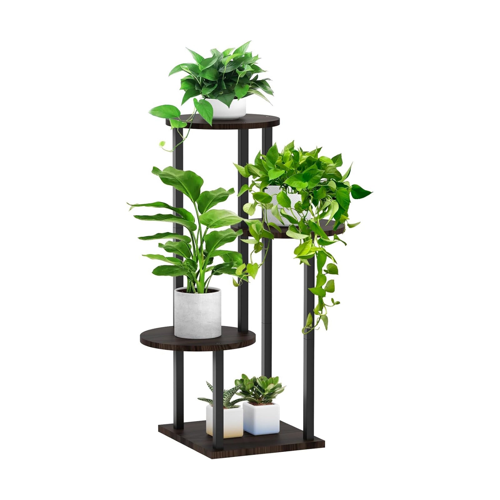 4 Tier Plant Stand Indoor, Metal Wooden Tall Plant Shelf Flower Pot Stand for Multiple Plants, Corner Flower Holder