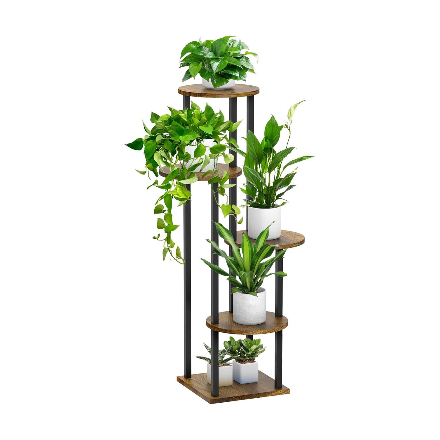 5 Tier Plant Stand Indoor, Metal Wooden Tall Plant Shelf Flower Pot Stand for Multiple Plants, Corner Flower Holder