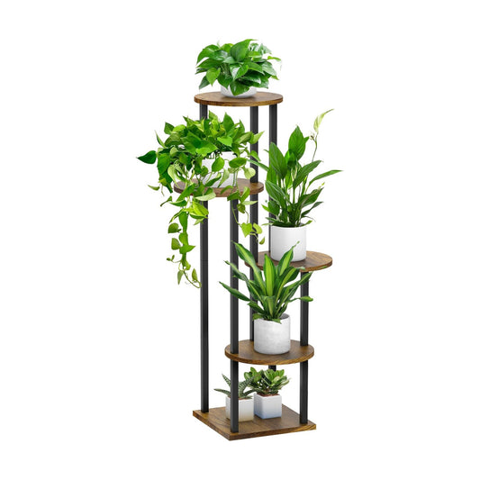 5 Tier Plant Stand Indoor, Metal Wooden Tall Plant Shelf Flower Pot Stand for Multiple Plants, Corner Flower Holder