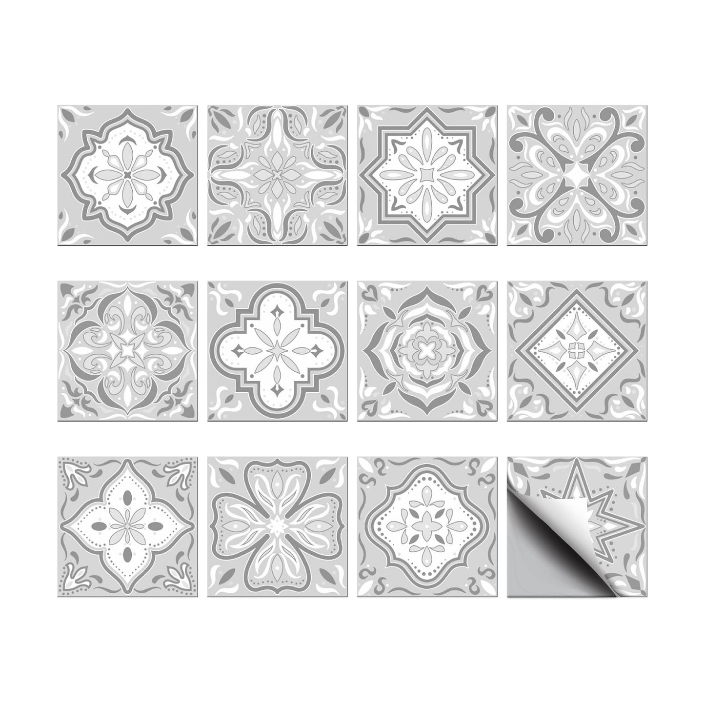 Flower Pattern / Gray Mandala / Set of 36