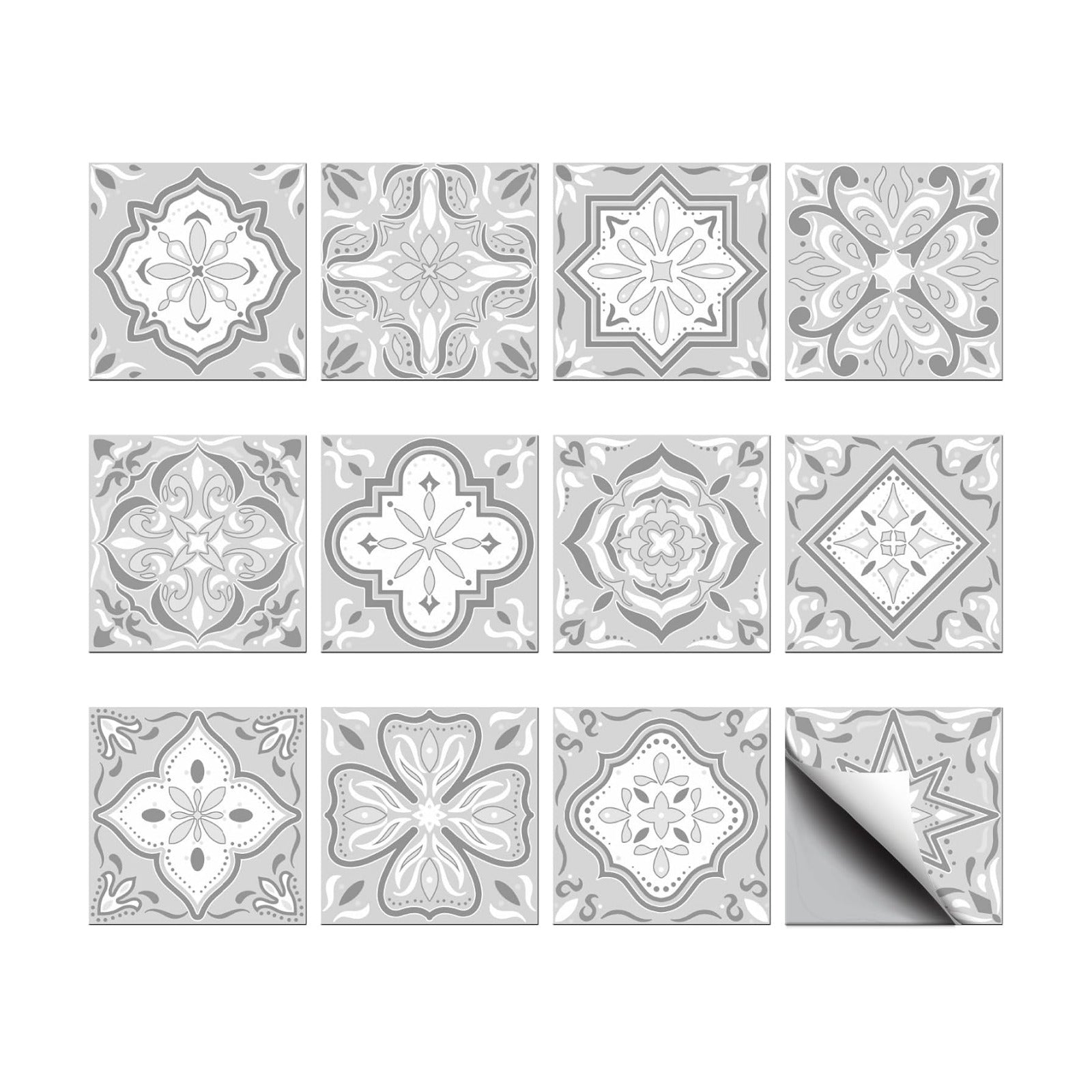 Flower Pattern / Gray Mandala / Set of 36