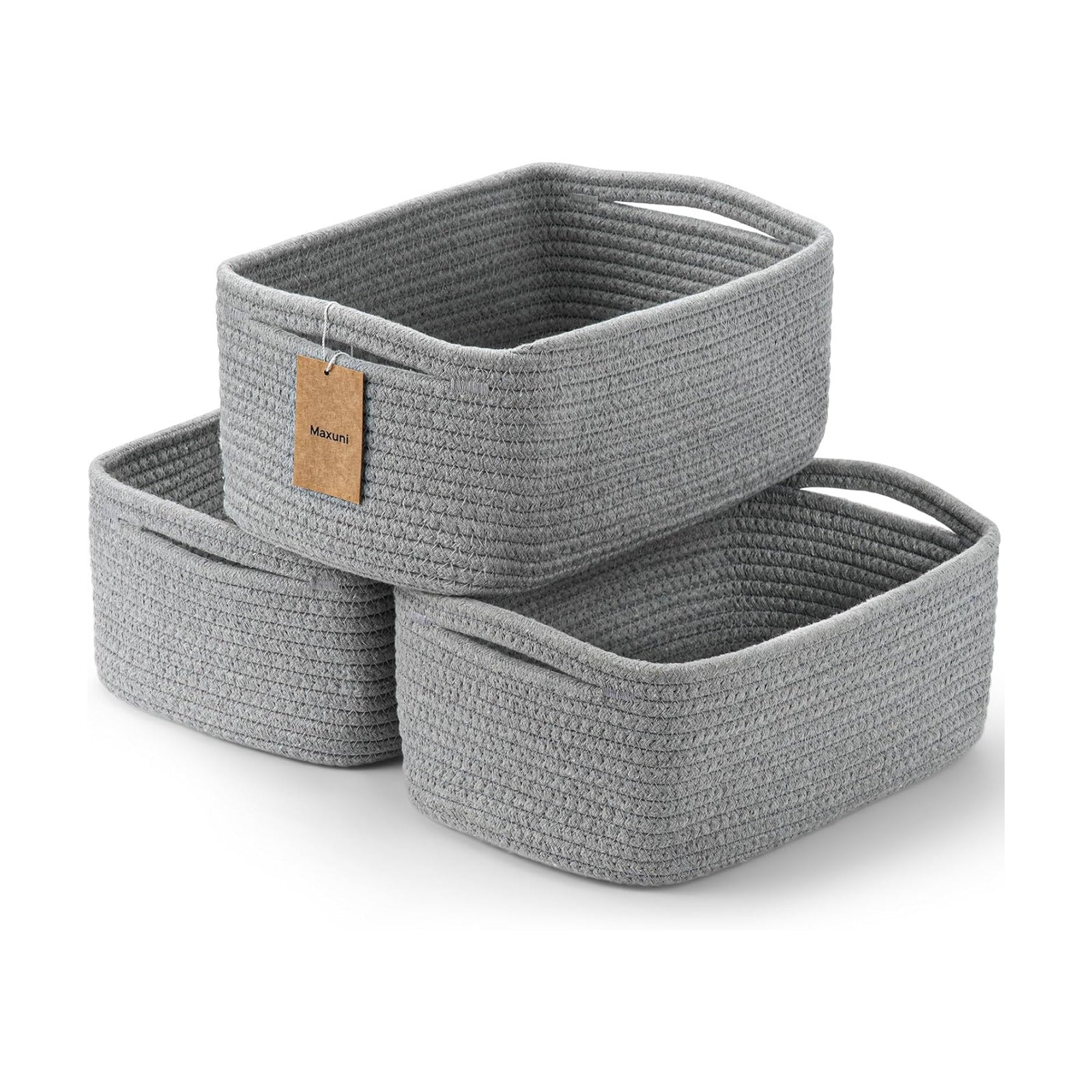 Small Woven Baskets / 11.8"lx7.8"wx5.1"h / Grey / Set of 3