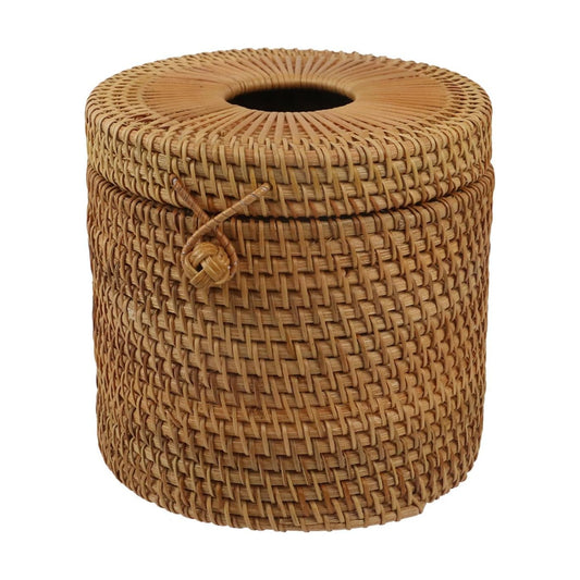 Rattan Round Tissue Box Cover Tissue Box Holder Decorative Woven Facial Tissue Holder / Style 1