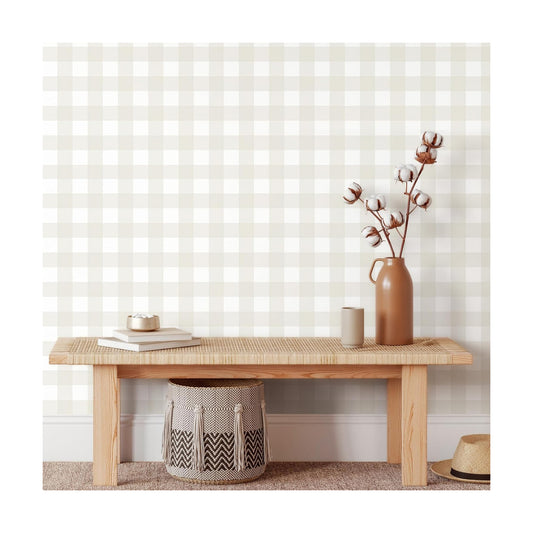 Plaid Peel and Stick Wallpaper Boho Plaid Contact Paper for Cabinets 17.3inW / Neutral / 17.7 x 197