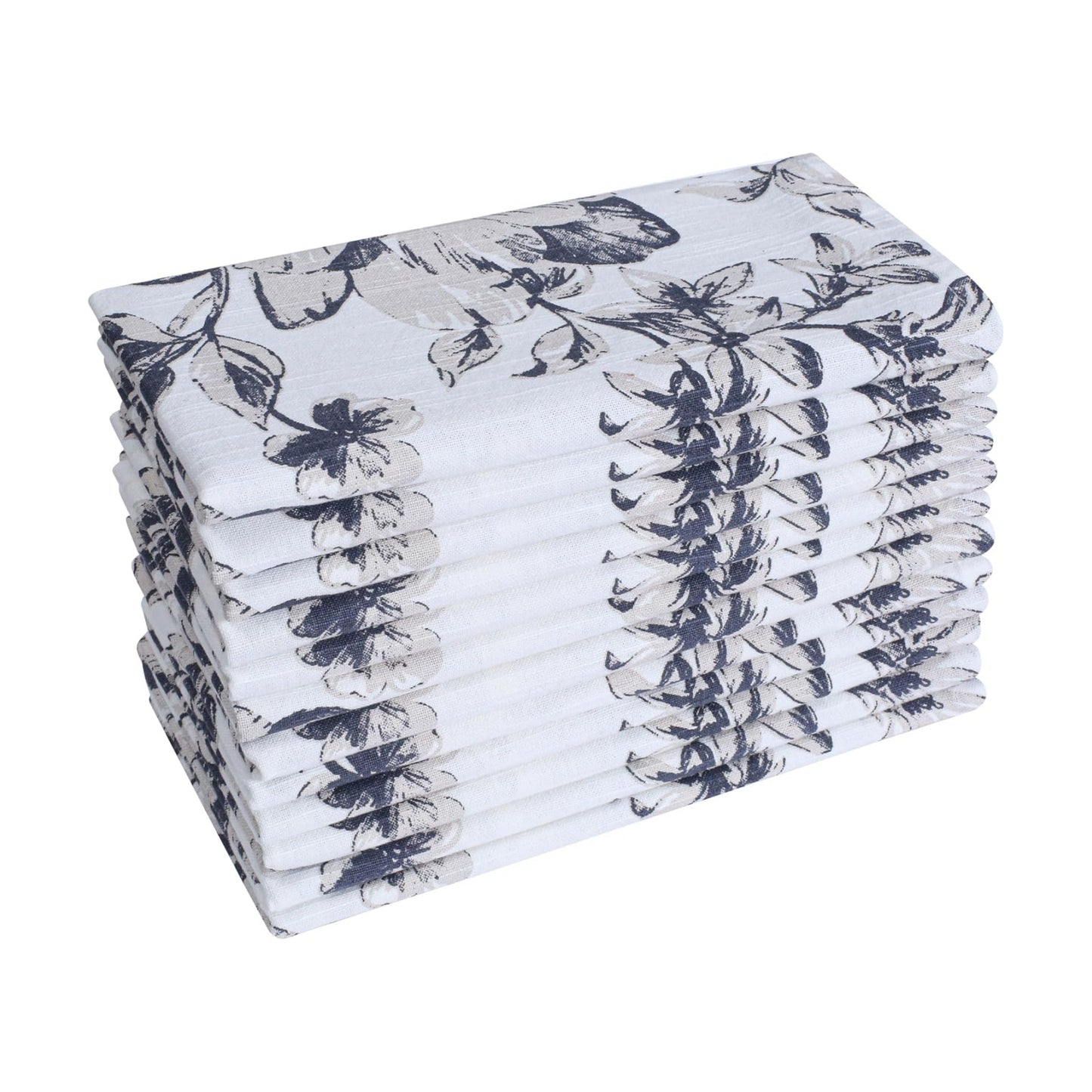 Palisa Floral Print Cloth Napkins Set of 12, 18x18 Inch, (Grey & Beige) | 100% Cotton Dinner Napkins | Reusable &