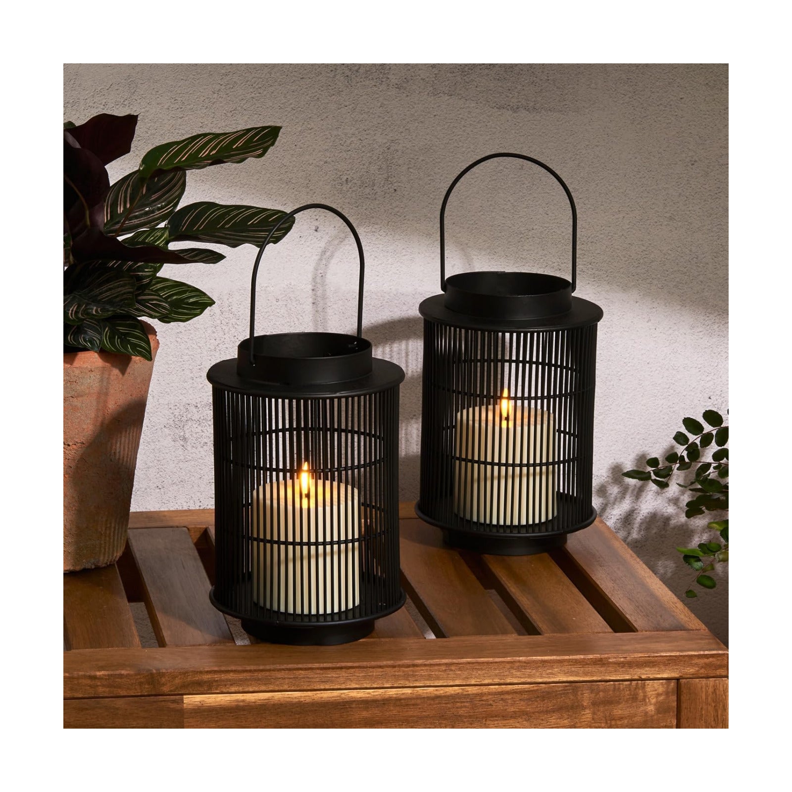 LampLust Outdoor Lanterns Patio Decor, 2 Pack, 8 in Black Metal Candle Lantern