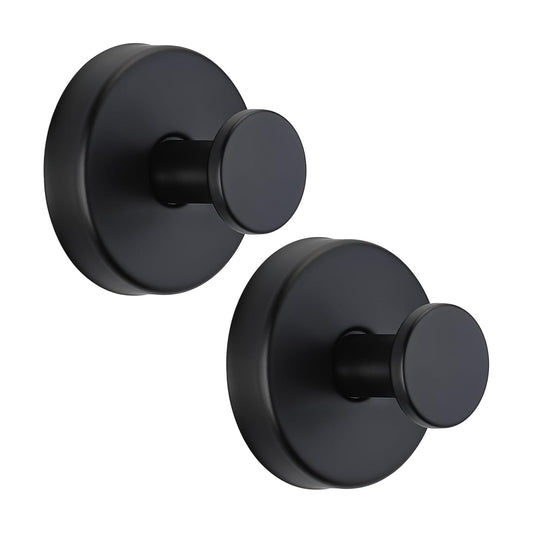 Suction Cup Hooks for Shower No-Drill Bathroom Hooks for Towels / Matte Black / Set of 2