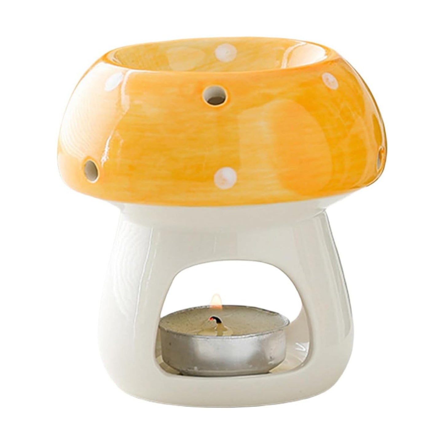 Mushroom Shaped Ceramic Tea Light Candle Holder / Yellow