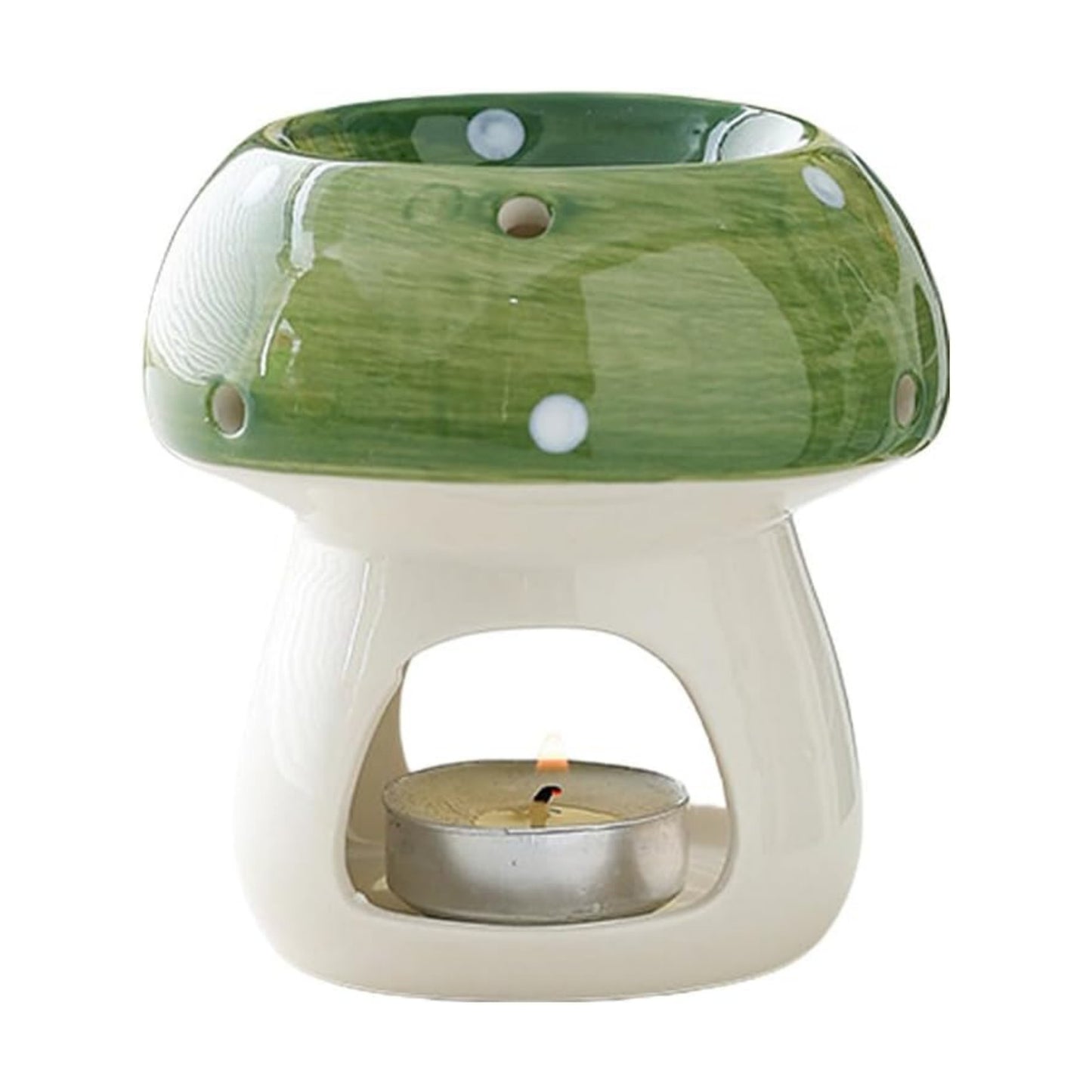 Mushroom Shaped Ceramic Tea Light Candle Holder / Green