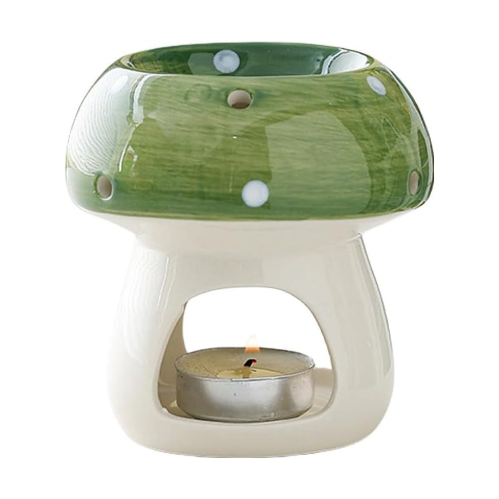 Mushroom Shaped Ceramic Tea Light Candle Holder / Green