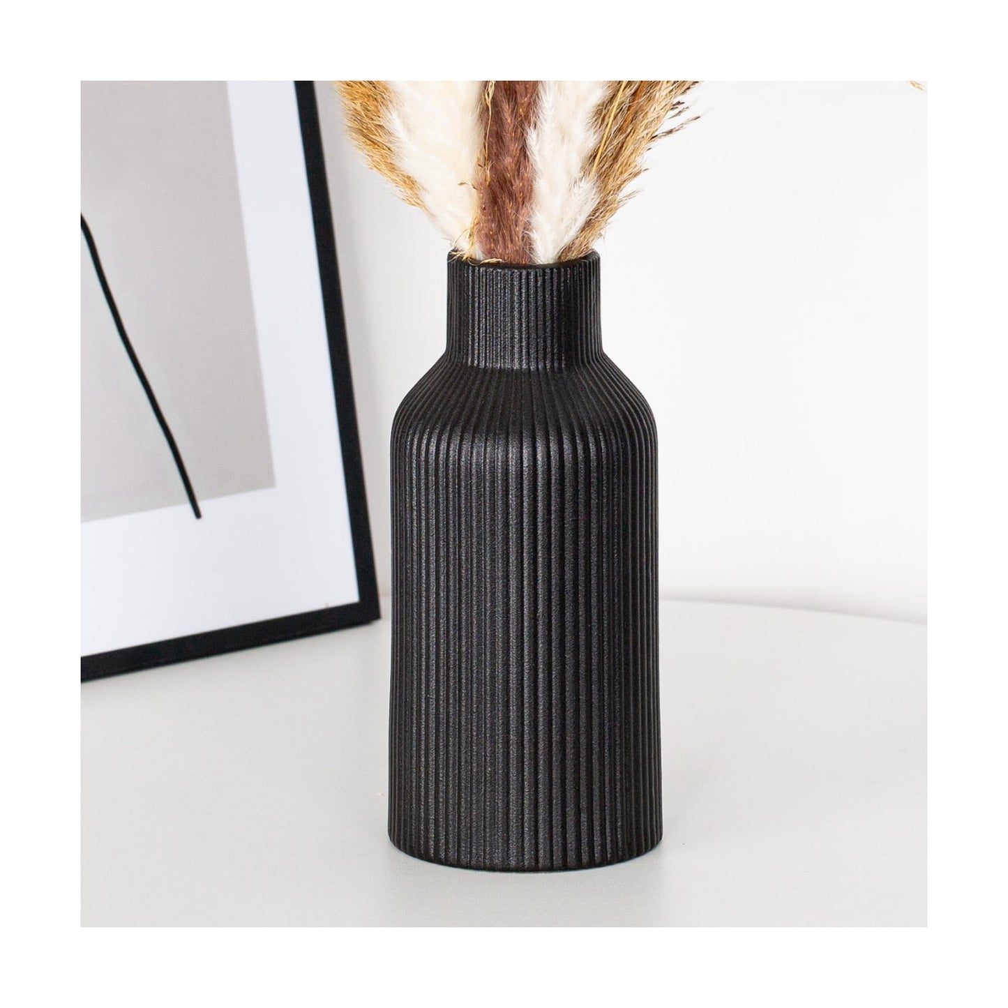 Bohemian Ceramic Vase / Black / 7in