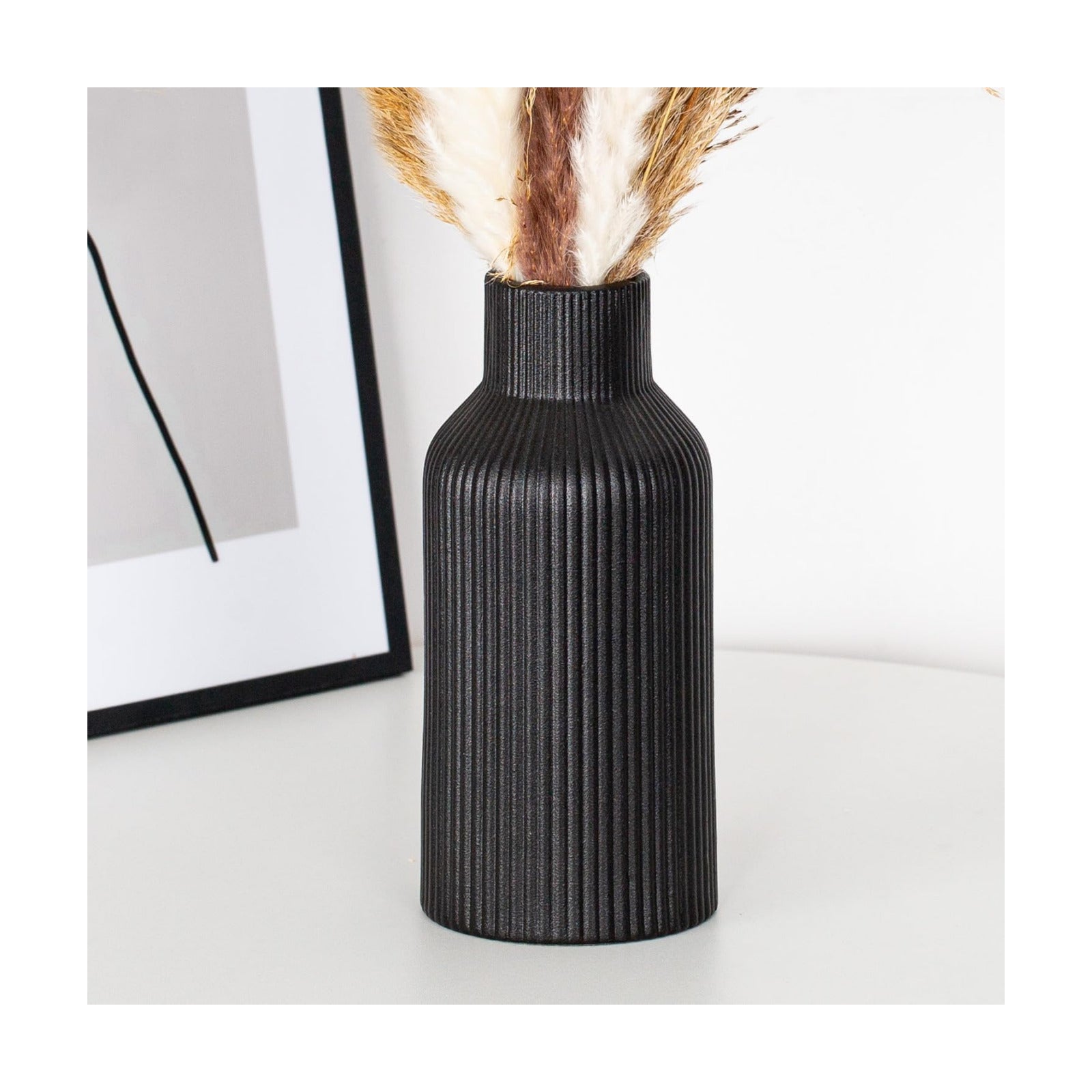 Bohemian Ceramic Vase / Black / 7in