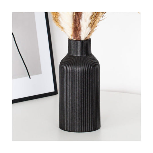 Bohemian Ceramic Vase / Black / 7in