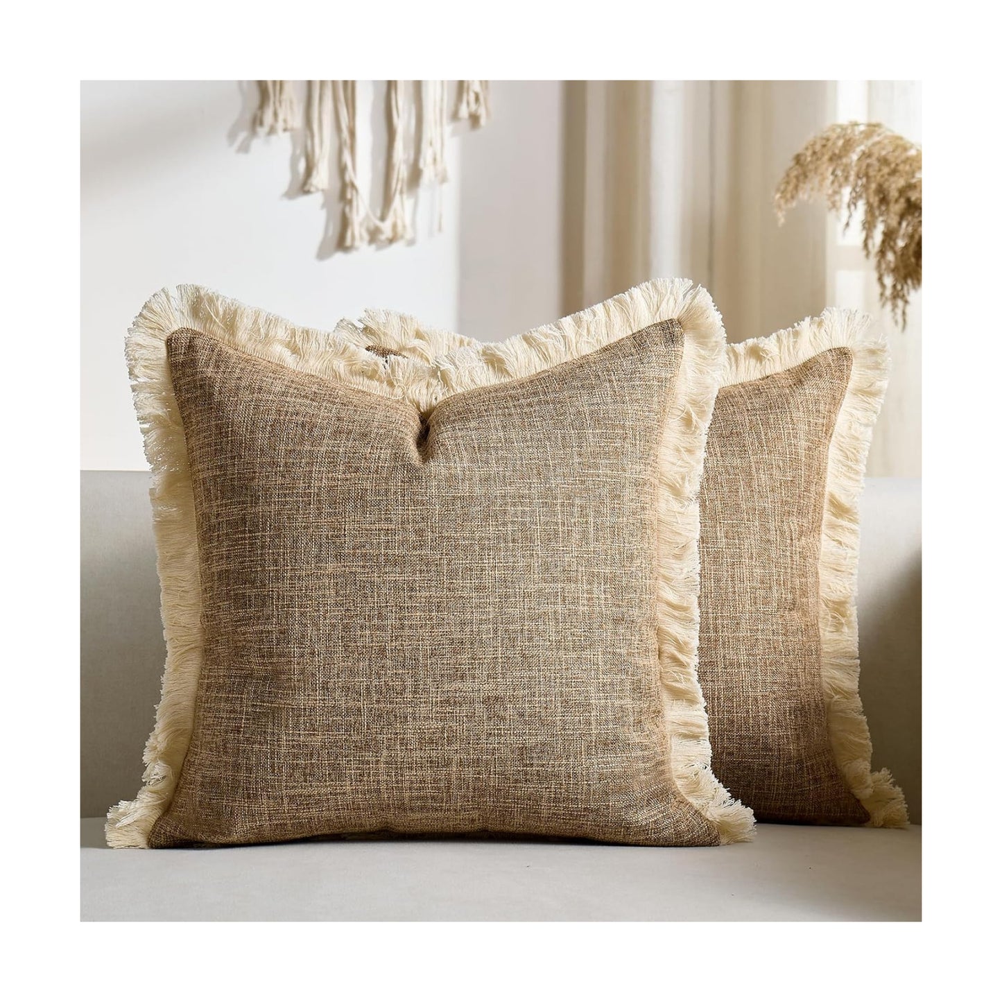 Faux Linen Pillow Covers / Khaki / 18 x 18 / Set of 2