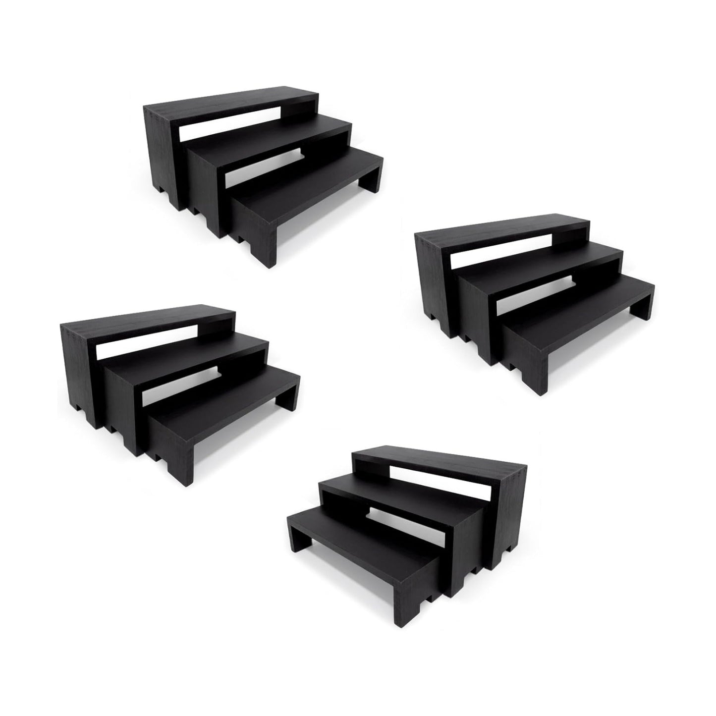 Display Riser Black Wood Risers Small Wooden Stand 3 Tiered Wood Racks / Small/ Black / Set of 12
