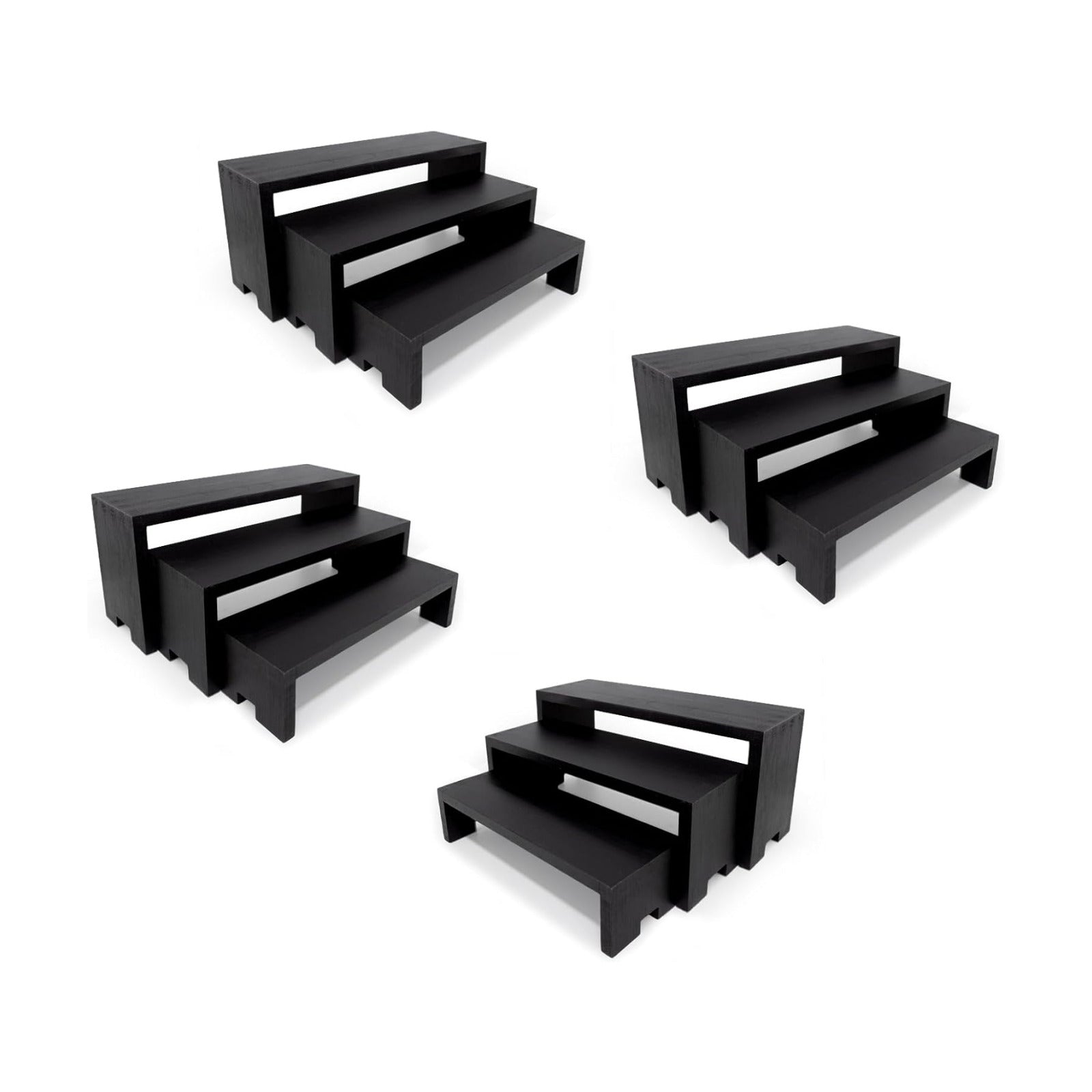 Display Riser Black Wood Risers Small Wooden Stand 3 Tiered Wood Racks / Small/ Black / Set of 12