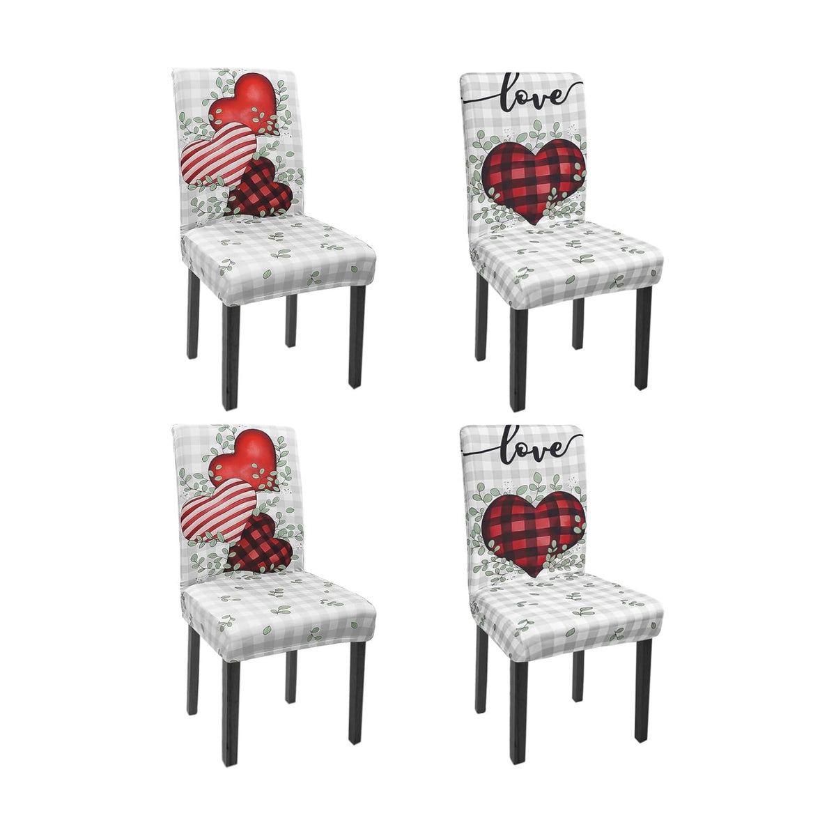 Valentines Chair Covers Set of 4 Spring Hearts Stretch Parsons Slipcovers