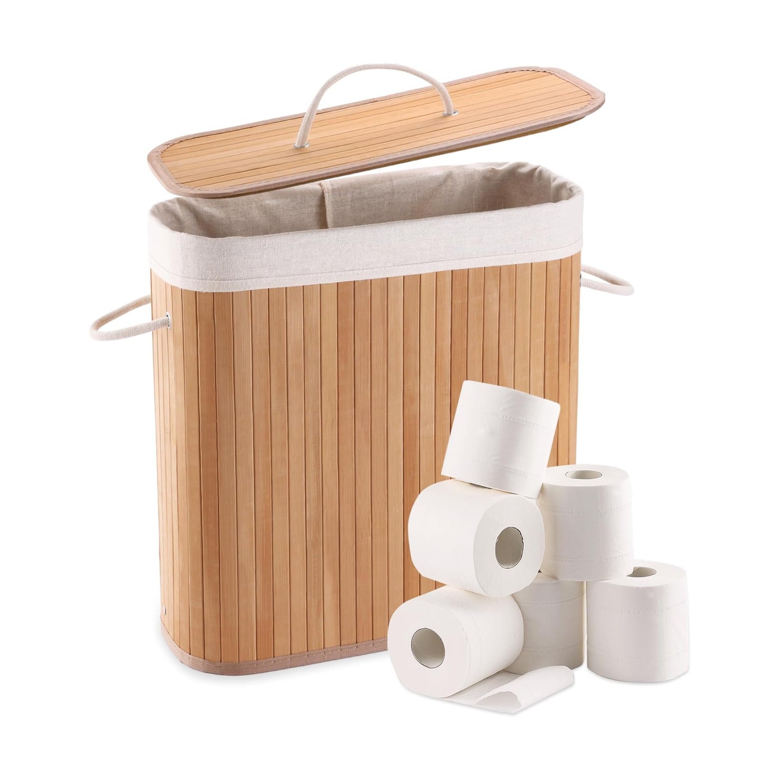Bamboo Toilet Paper Storage with Lid & Handel, 8 Gallons (30L), Sturdy Toilet Paper Basket, Organizer for Bathroom