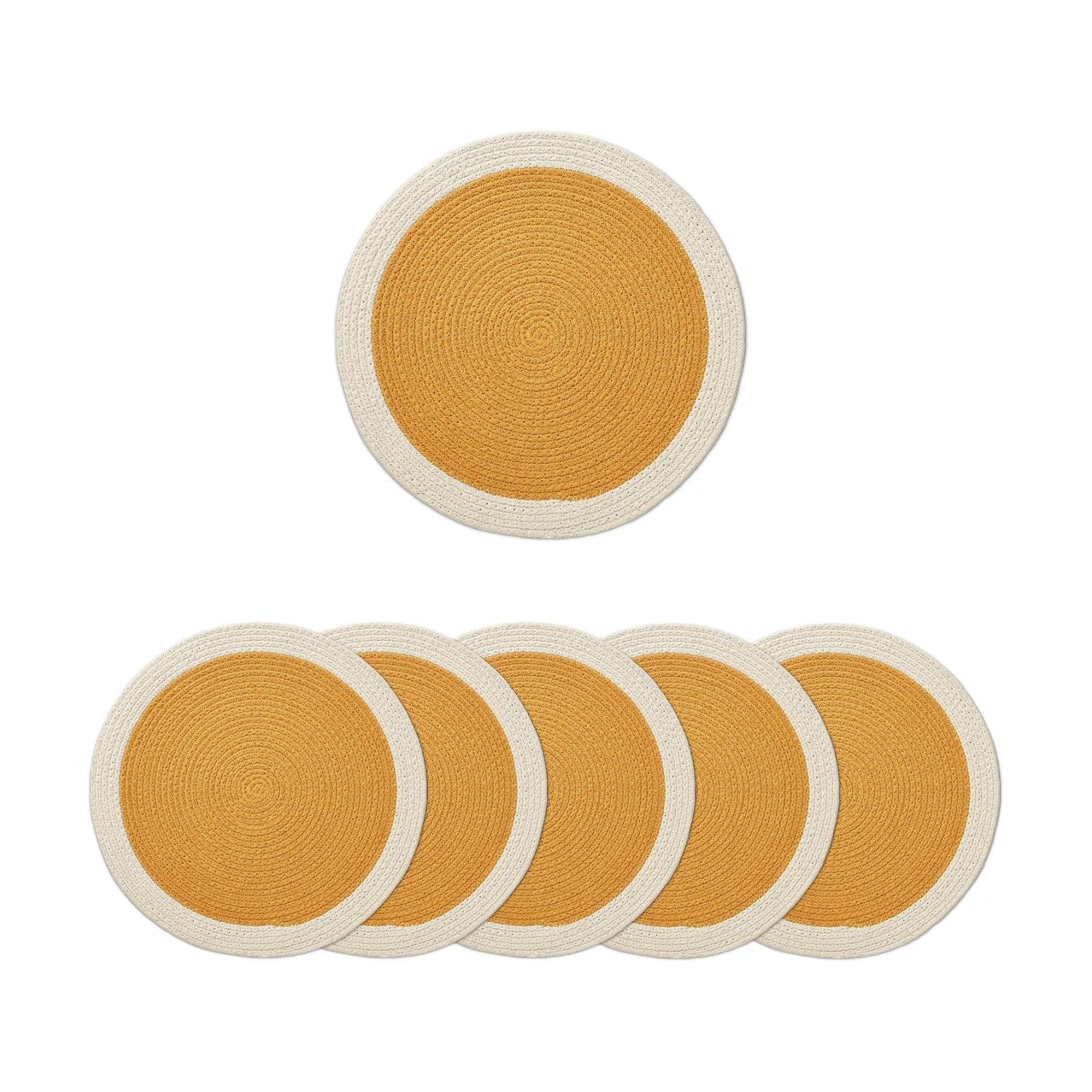 Encasa XO Placemats, Round Cotton Dining Table Mats 13" | Yellow & Off White, Handcrafted Ribbed Texture | Heat