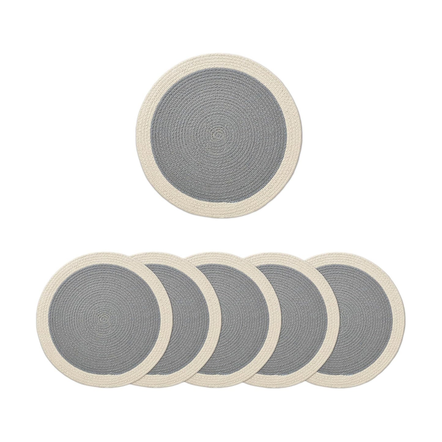 Encasa XO Dining Placemats, Cotton Round Table Mats 13" Light Grey & Off White