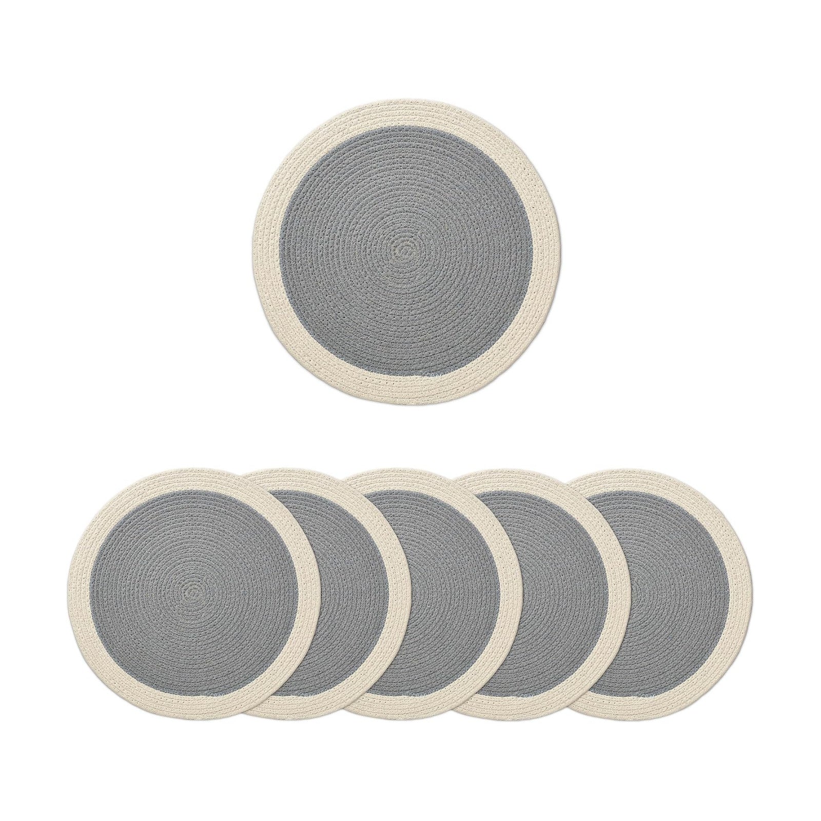 Encasa XO Dining Placemats, Cotton Round Table Mats 13" Light Grey & Off White