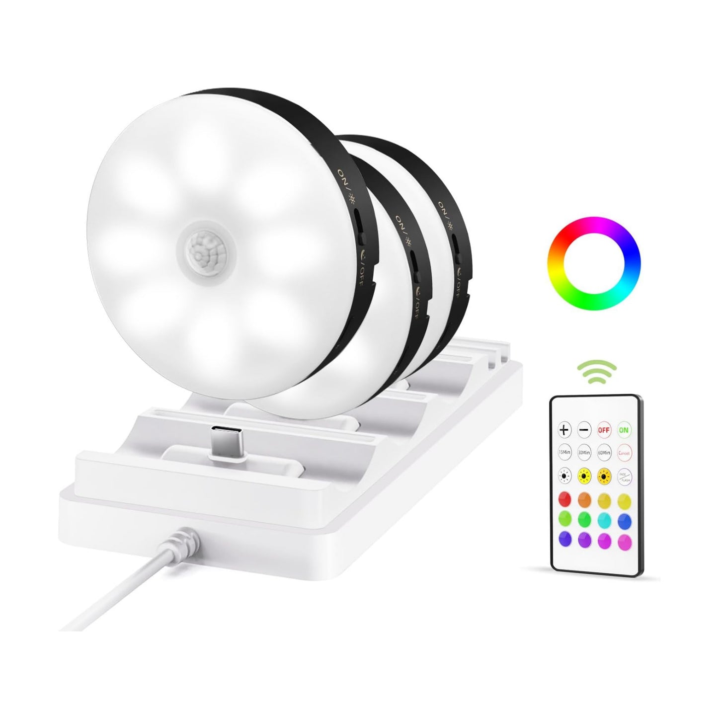 EZVALO Under Cabinet Lighting with Charging Station, 1000mAh Rechargeable Puck Lights with Remote, 3 Color Temps & 12