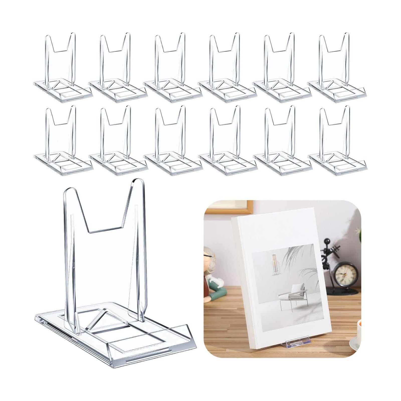 24 Pack Acrylic Book Stand for Display Adjustable Clear Display Holder Easel Collector Stand for Home Office Back to