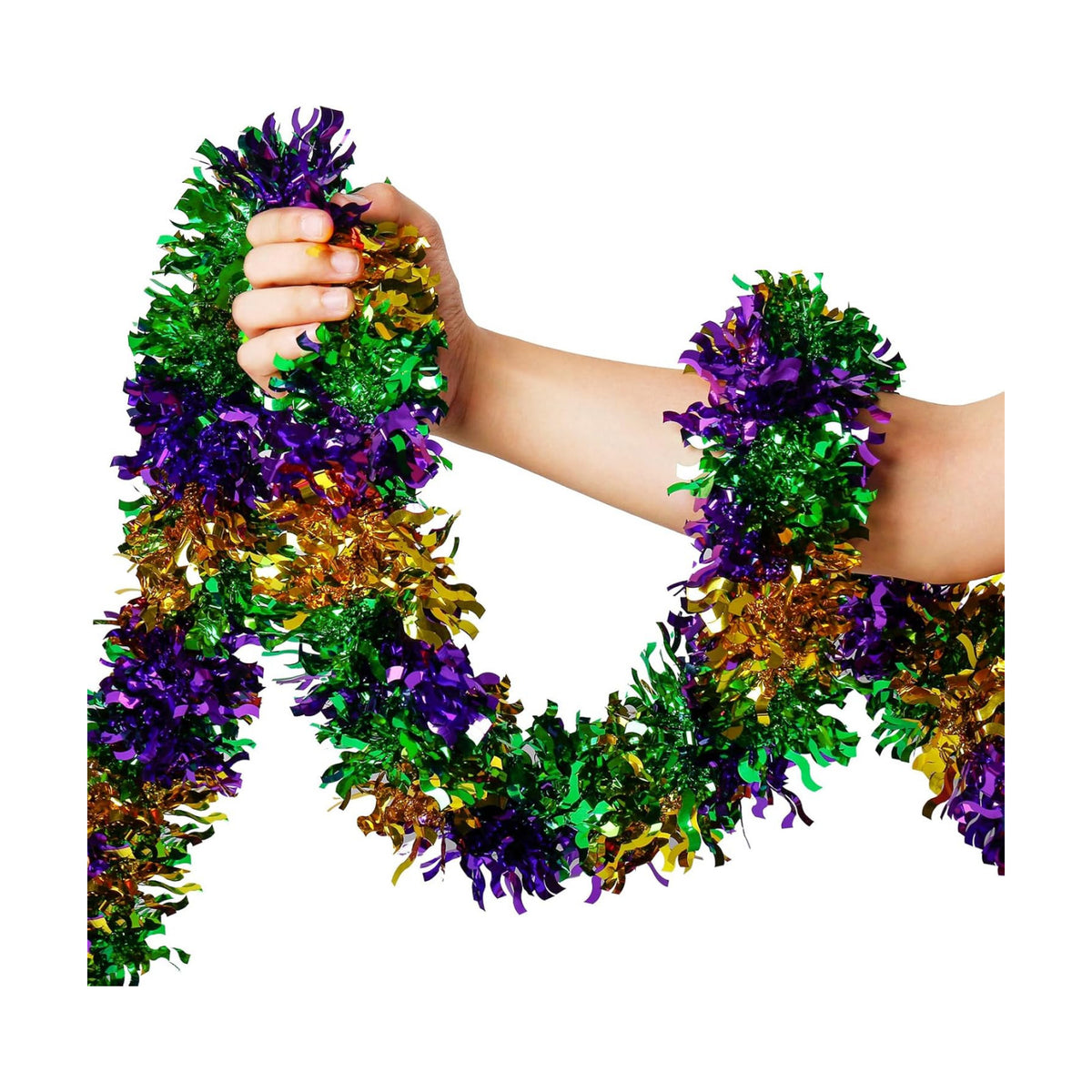 Mardi Gras Garland Decorations,50Ft Glitter Tinsel Garland Decor for Tree Mantle Bedroom Office Classroom Party Indoor Outdoor Holiday Home Green Gold Purple