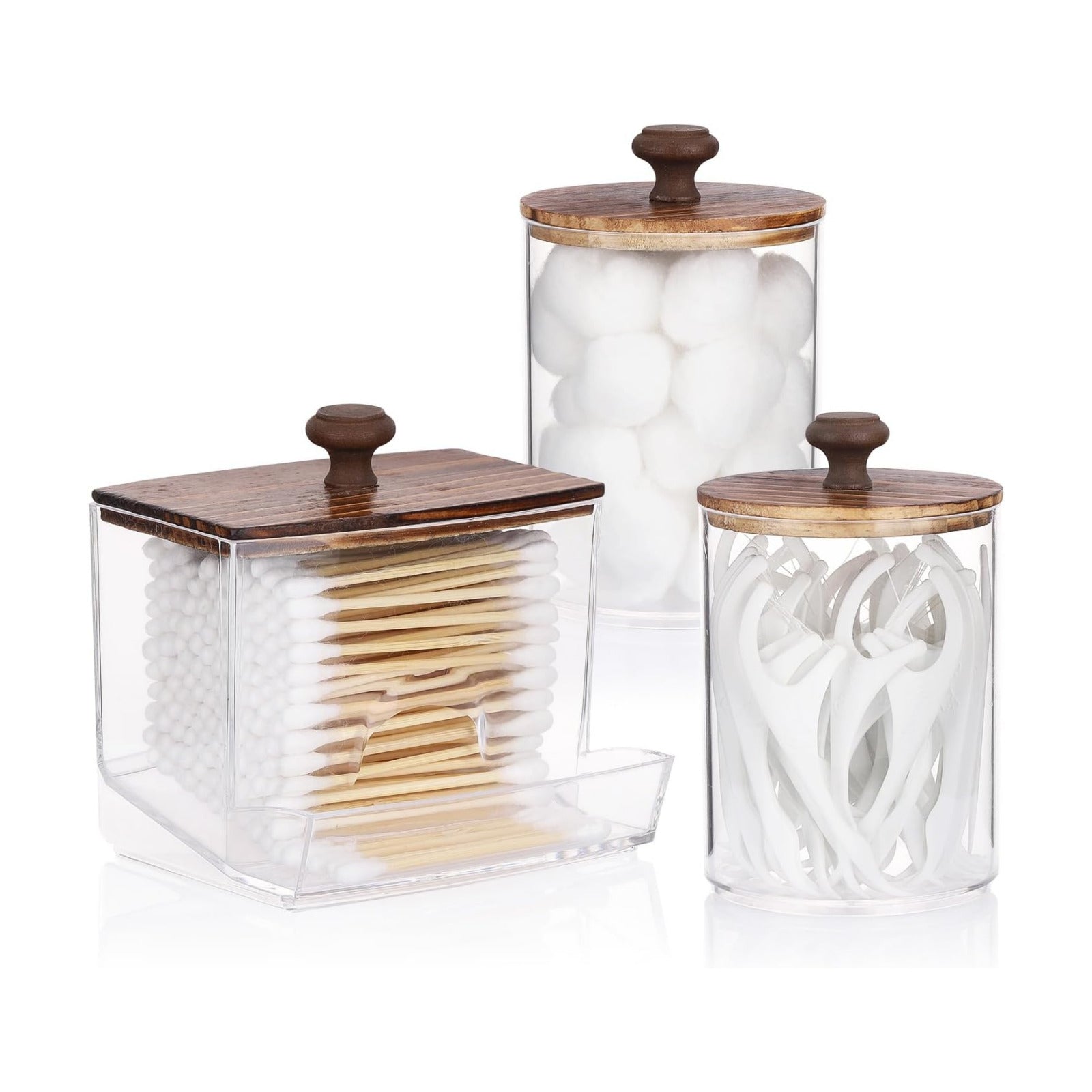 Tbestmax Qtips Holder Bathroom Container, 10oz Big Qtips Dispenser Cotton Ball Holder, Clear Plastic Apothecary Jar