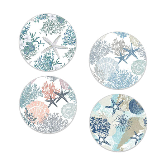 Absorbent Ceramic Stone Coaster / Seashell Starfish / Set of 4