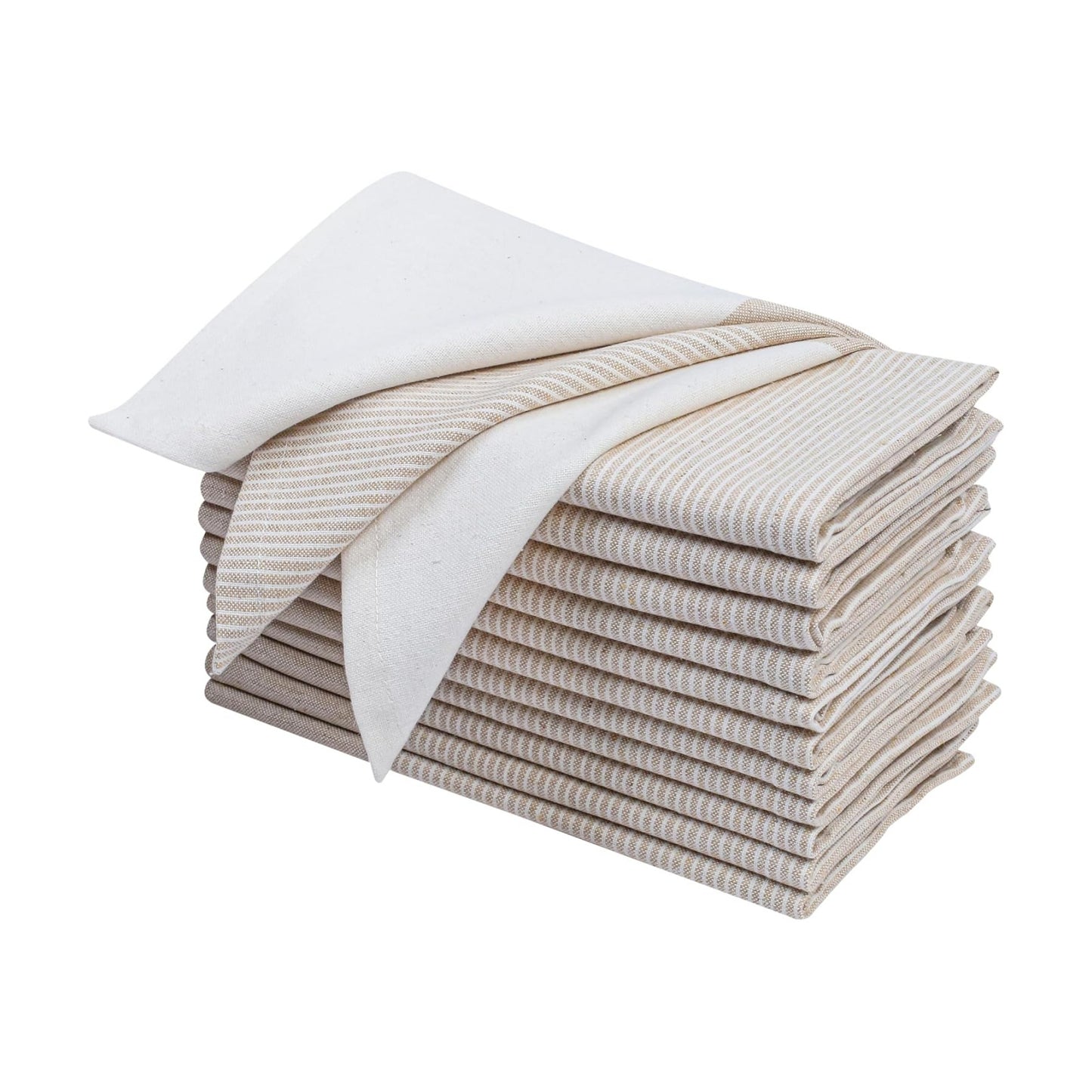 Ramanta Home Cloth Napkins Set of 12 18x18 Inches - Beige | Block Striped Dinner Napkins for Farmhouse Wedding